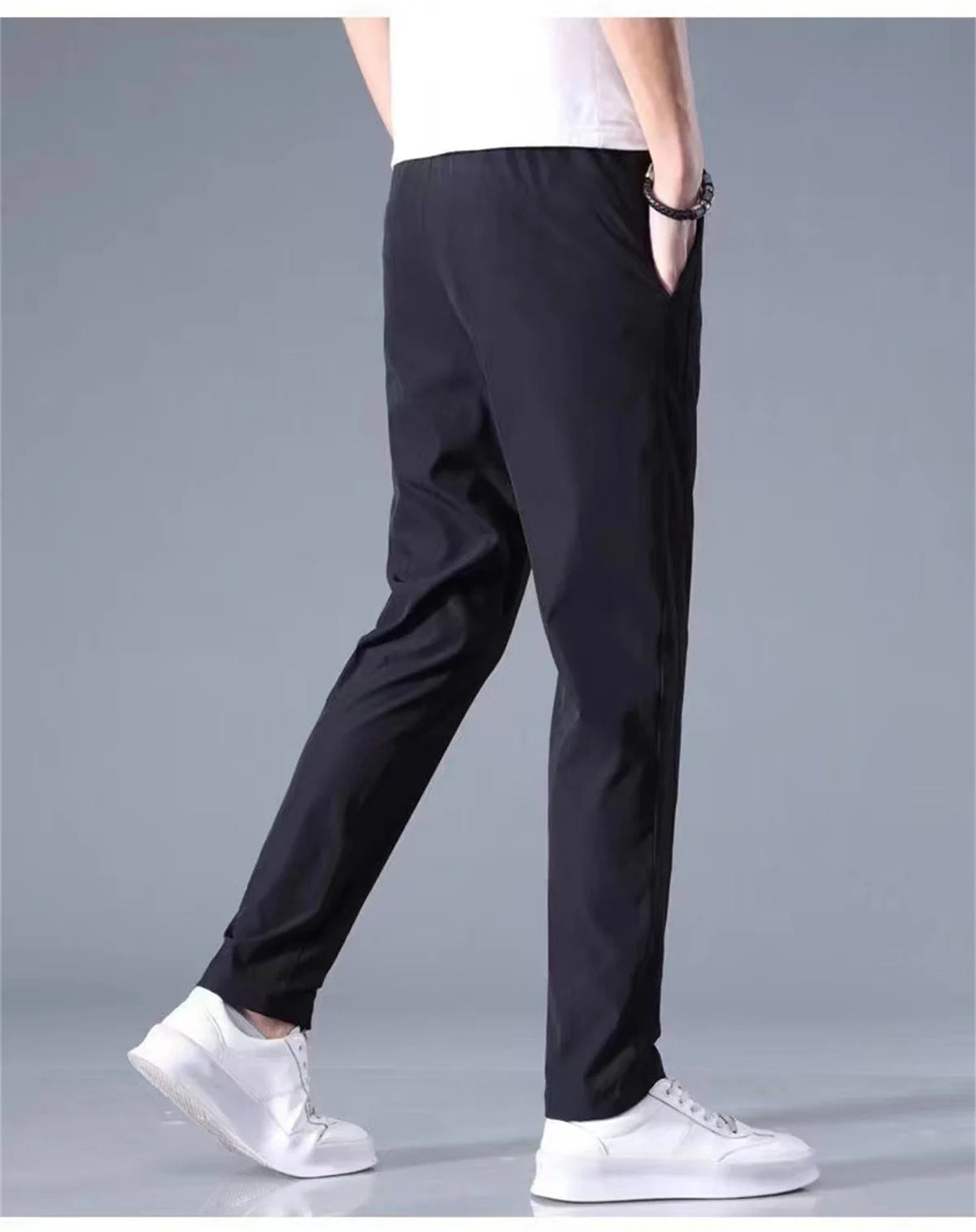 Ice Silk Men's Pants 2024 Summer New Black Gray Thin Business Casual Pants Outdoor Elastic Breathable Straight Leg Sweatpants