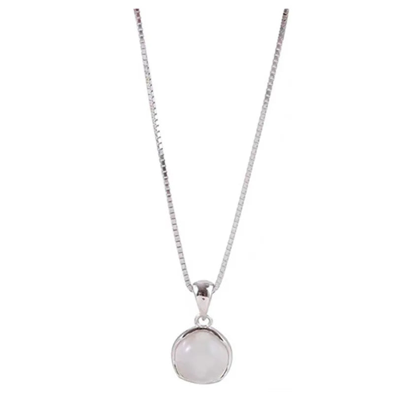 Elegant Chalcedony Round Pendant Necklace for Women Fashion Box Chain Necklace Short Clavicle Chain Female Jewelry Gift