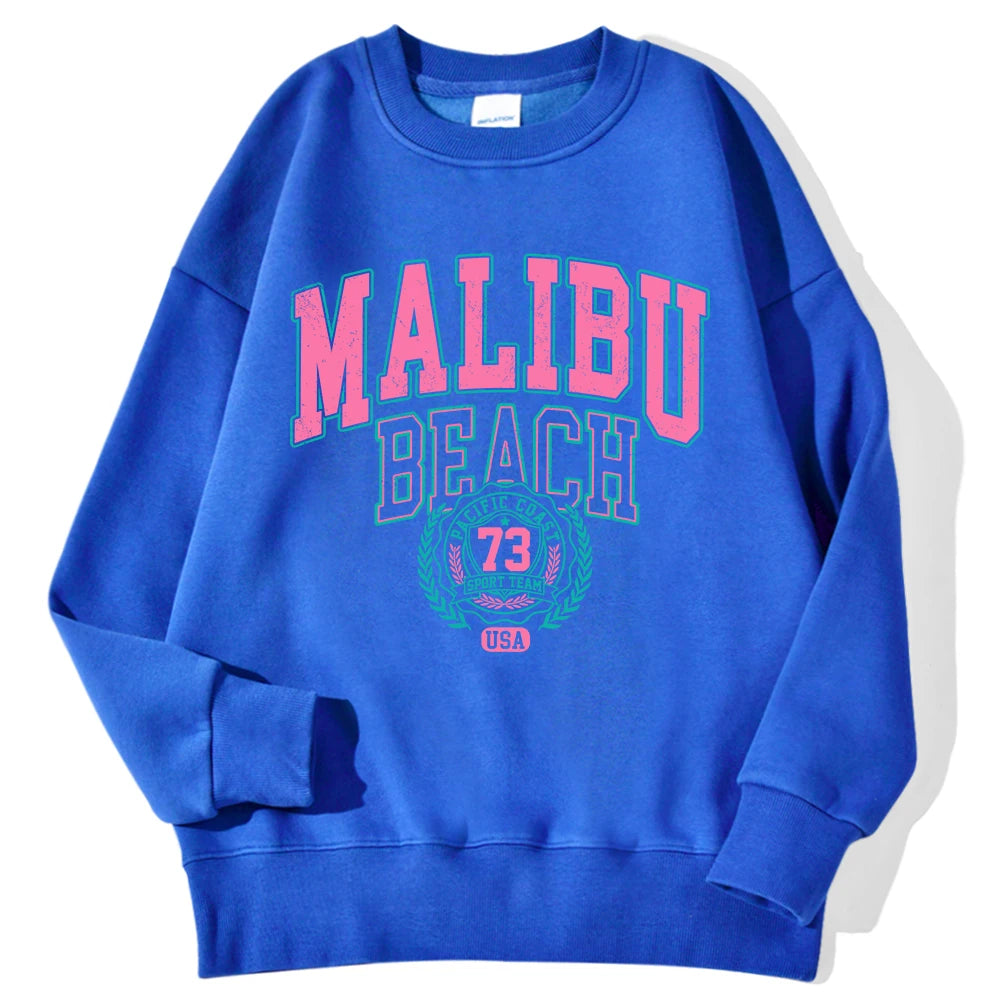 New York California Malibu Letter Sweatshirts Winter Women'S Casual Loose Hoodie Fleece Warm Crewneck Pullover Comfortable Clothes