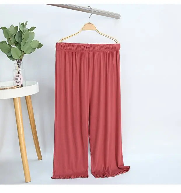 Modal Wide Leg Casual Pants - High Waist Lounge Trousers