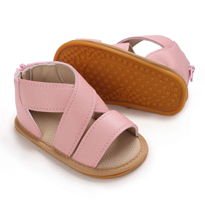 Baby Learning Walk Shoes,Back Zipper Summer Infant Sandals Soft Daily Wear Footwear for Newborn Baby Girls 0-1 Year