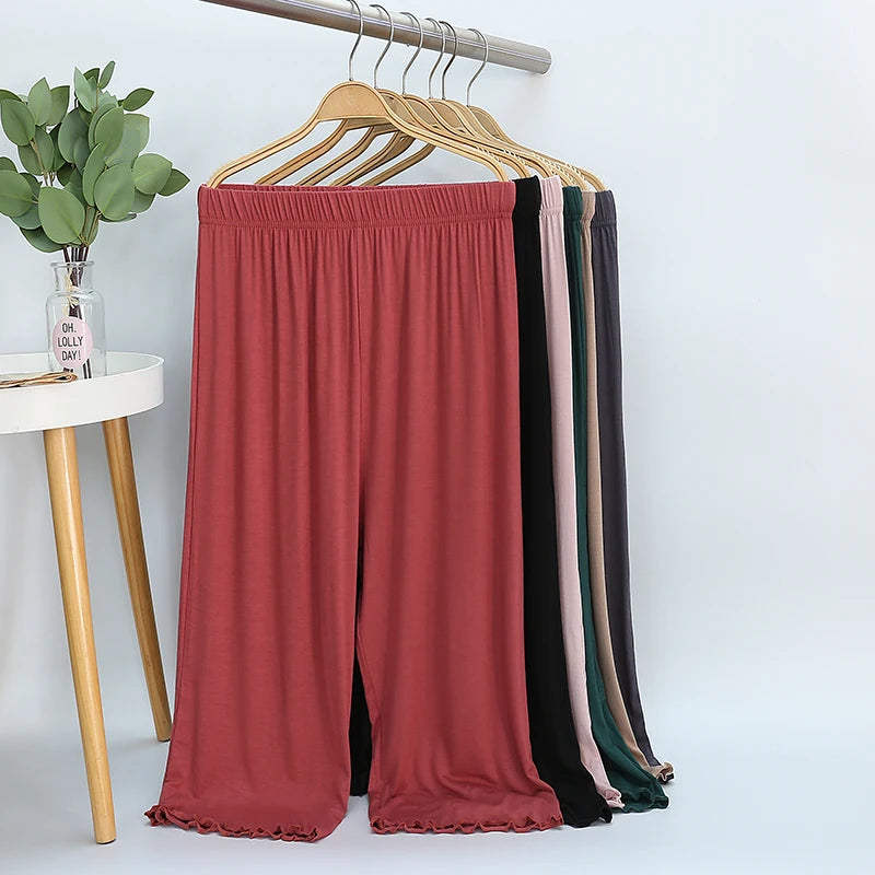 Modal Wide Leg Casual Pants - High Waist Lounge Trousers