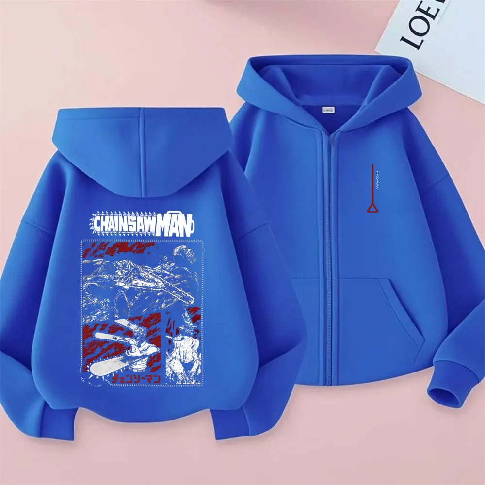 Dshztooma Chainsaw Man Anime Graphic Zip-Up Hoodie - Oversized