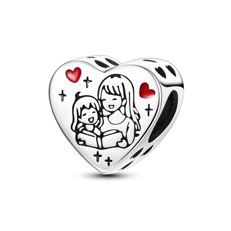 925 Sterling Silver Heart Charm Bead With Zircon Accent, GDTC Certified Fine Jewelry Gift For DIY Bracelet Makers