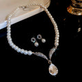 3 Pcs Rhinestone Pearl Rectangular Earrings Necklace Set Two-Piece Vintage Choker Accessory Light Luxury Jewelry Sets Wedding