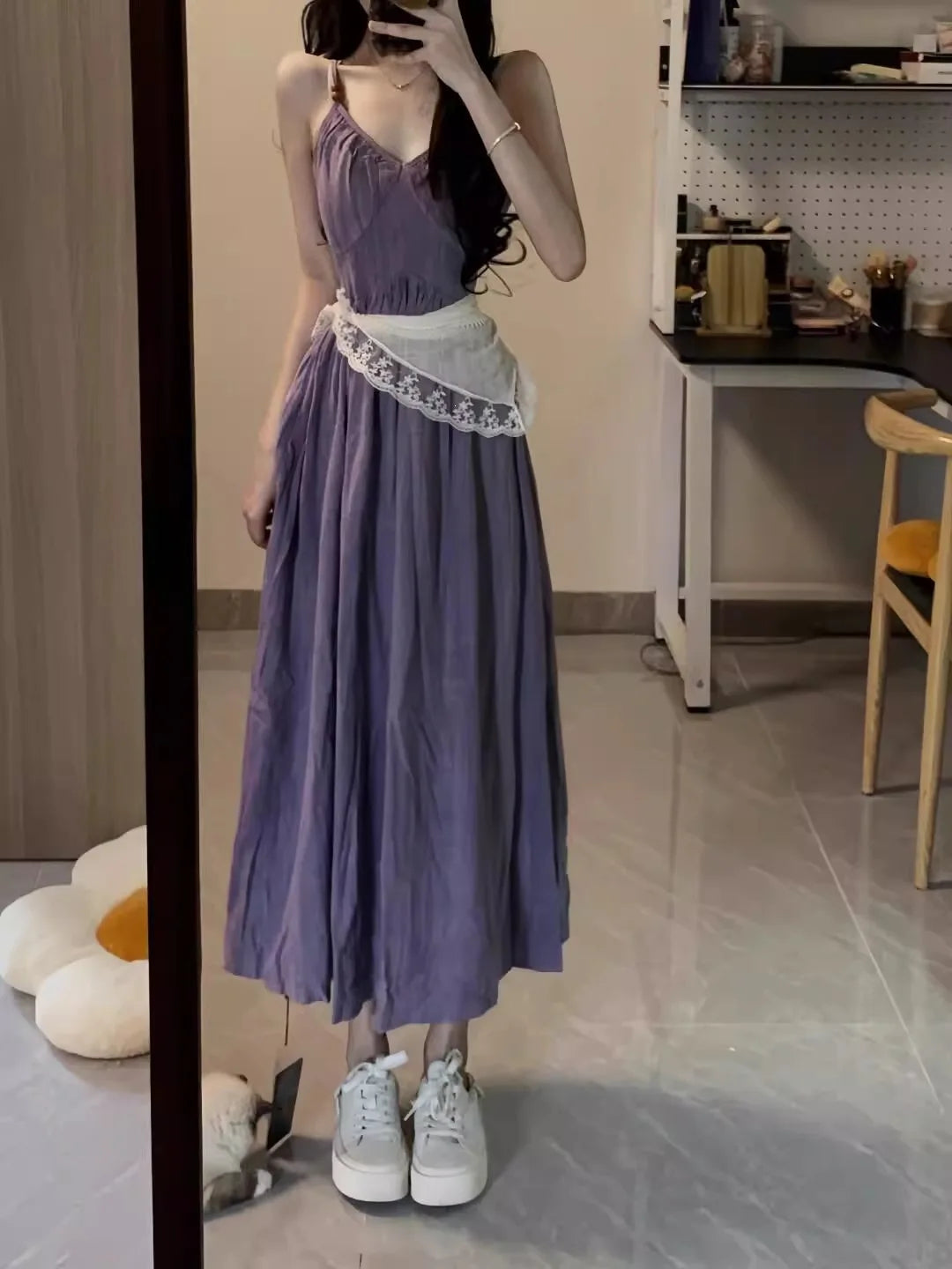 Dopamine Beautiful Purple Strap Dress Women Summer 520 Date Island Vacation Waist Cinch Beach Skirt A-Line Long Dress V-Neck ...