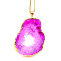 Natural Agate Slice Druzy Necklace Irregular Quartz Geode Pendant Necklace with Gold Plated Edge Crystal Stone Jewelry for Women