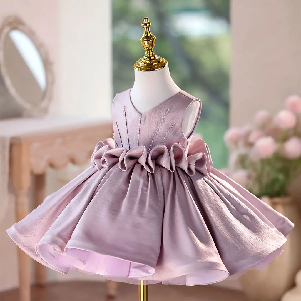 Dreamy Vow J460A Champagne Elegant Flower Girl Dress Satin Knee Length Children Wedding Birthday Holiday Party Pageant Dress