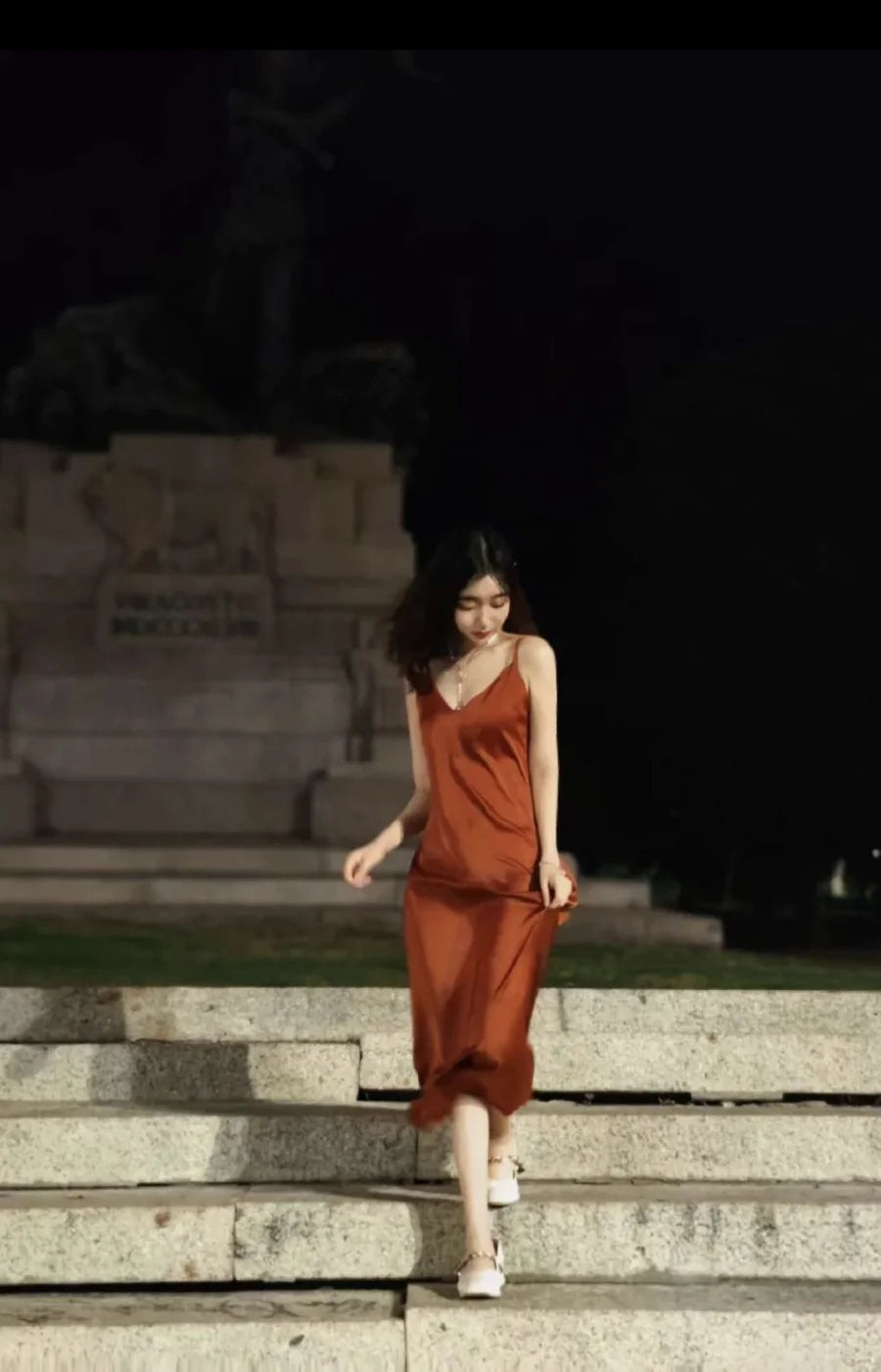 New Elegant women's fashion silk satin texture MIDI dress sexy backless party slip dress