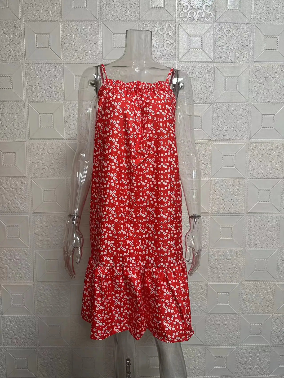 Women Floral Print Sleeveless Spaghetti Strap Beach Bohemian Dresses Ladies Vacation Summer Boho Midi Dress Robe