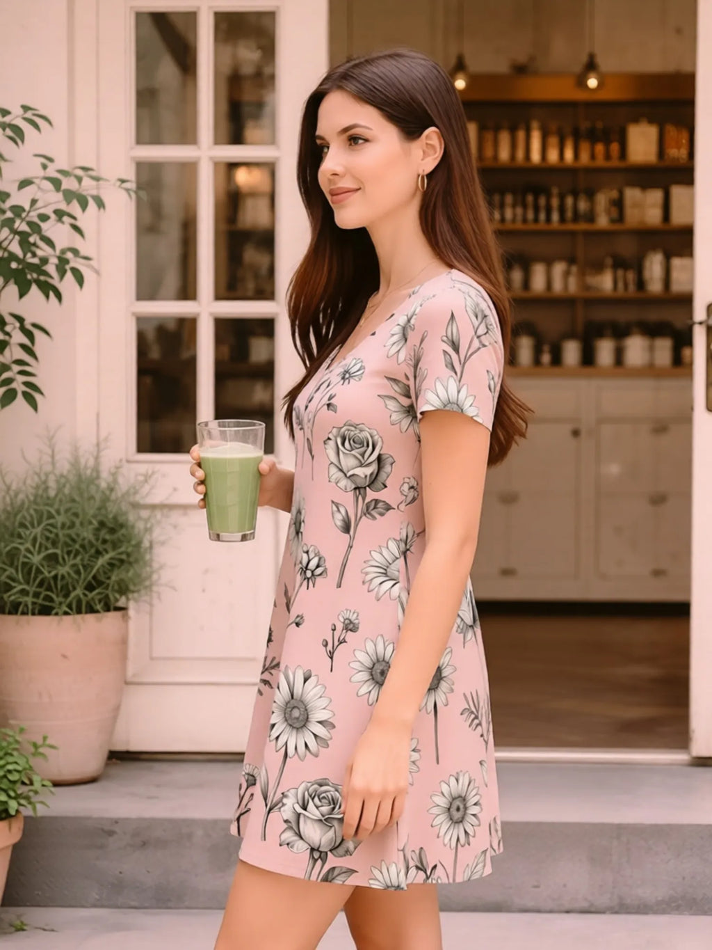 Womens V Neck Floral Print A Line Dress Short Sleeve Casual Summer Vacation Outfit Street Picnic Seaside Summer Style Mood Comfy