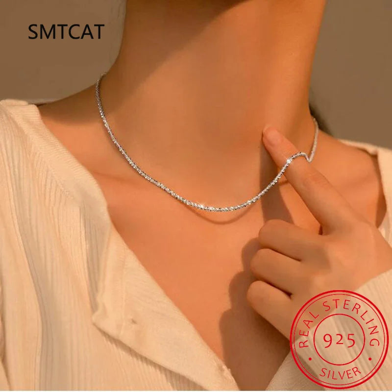 Italian 925 Sterling Silver Sparkling Clavicle Chain Shiny Choker Exquisite Necklace For Women Girls Fine Jewelry Wedding Gift