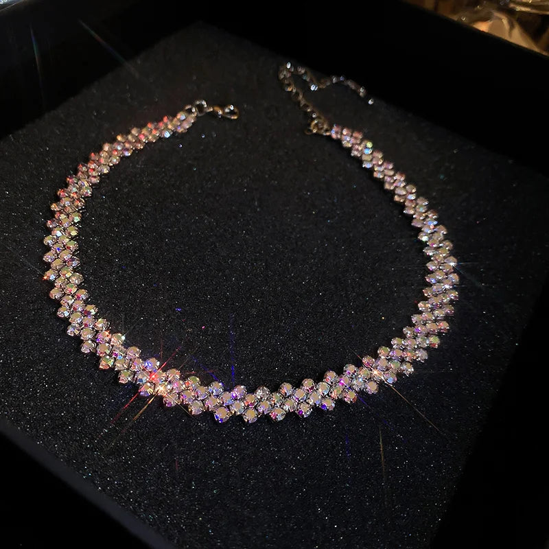 Luxury Shiny Full Rhinestone Choker Necklace For Women'S Personalized Geometric Crystal Necklaces Wedding Jewelry Gifts