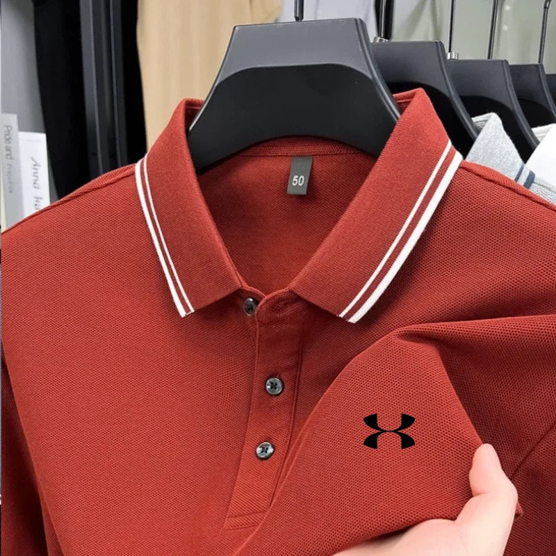 Men's Casual Short Sleeve Polo Shirt - 100% Cotton Striped Top