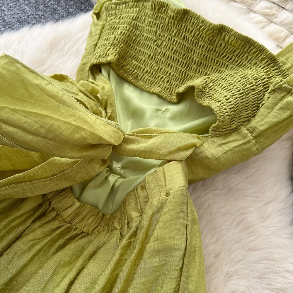 Summer French Sweet Camisole Ruffle Edge Dress for Women New Style with Straps Waist Cinching Vacation Style Dress C579