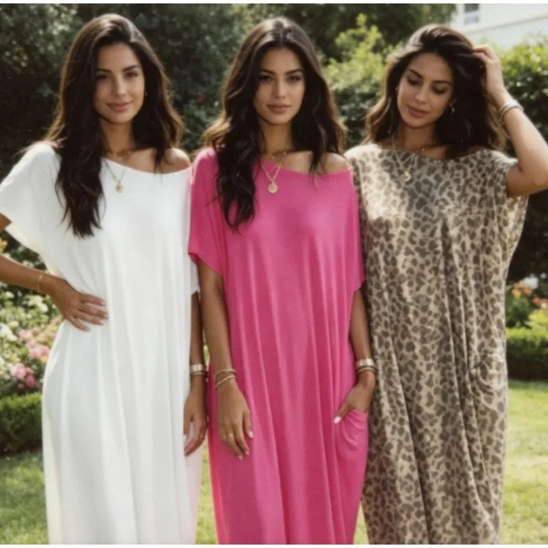 Women's Summer Solid Short Sleeve Maxi Dress Casual Loose Fit for Beach Holiday and Daily Leisure