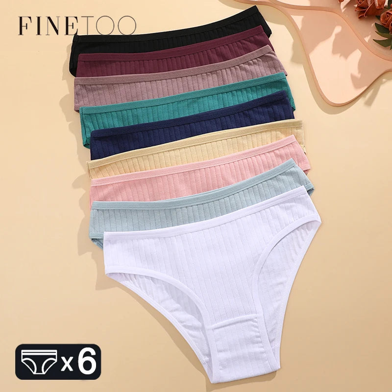 Finetoo 6Pcs/Set Women'S'S Cotton Panties Sexy Soft Striped Underpants Solid Color Briefs Female Comfortable Stretch Lingerie M-Xl
