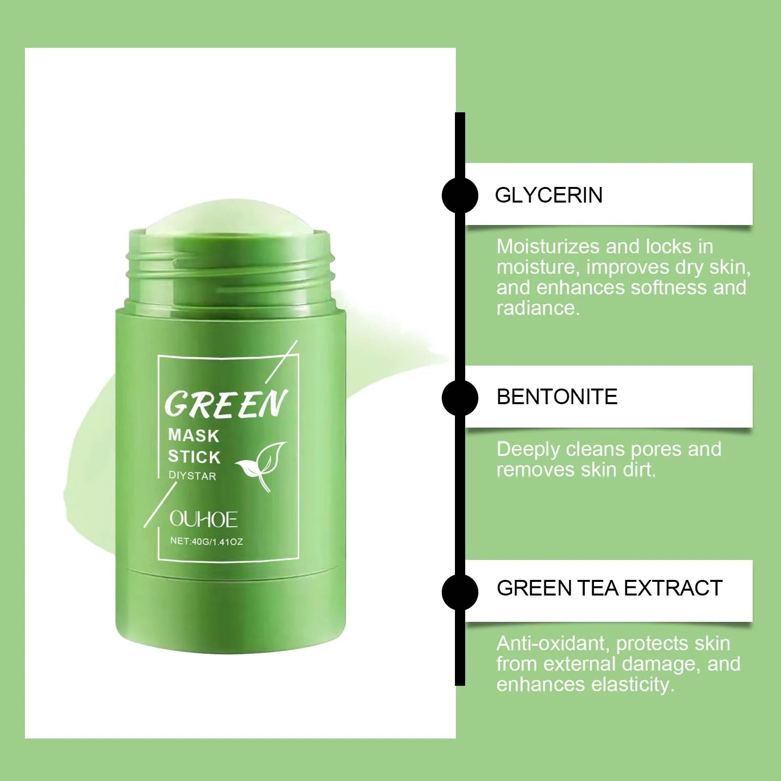 Alaska Volcano & Green Tea Deep Pore Cleansing Mask Stick Blackhead Remover&Oil Control Exfoliating Clay Mask for All Skin Types