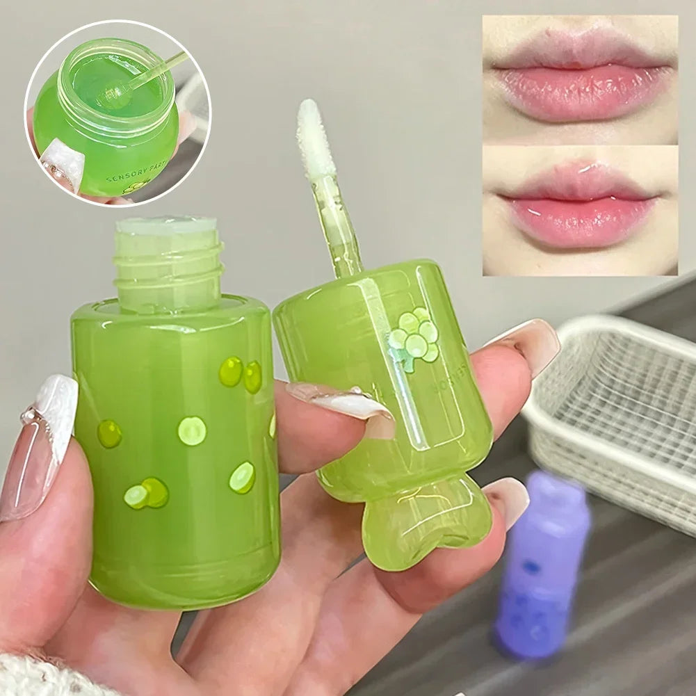Blueberry Peach Lip Balm & Lip Gloss Set Light Hydrating Formula Relieve Dry Lips Remove Dead Skin Soothing Tender Lip Care