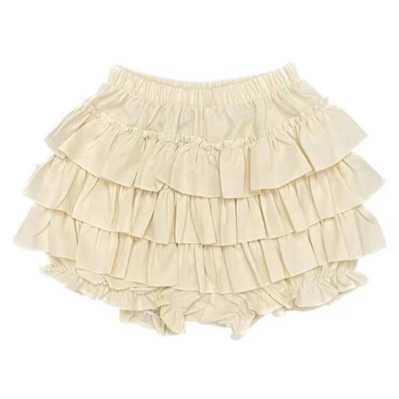 Pastel Tiered Ruffle Mini Skirt with Built-in Bloomer Shorts Layered Frill Skort Women Soft-Girl Kawaii Lolita Jirai Kei Sukapan