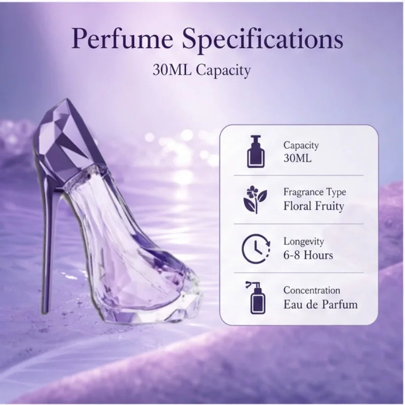 Amethyst high-heeled shoes style lady's light perfume 30ml long-lasting floral fruit fragrance perfume spray Gift for girlfriend or wife on Valentine's Day, birthday, anniversary, or mother's day