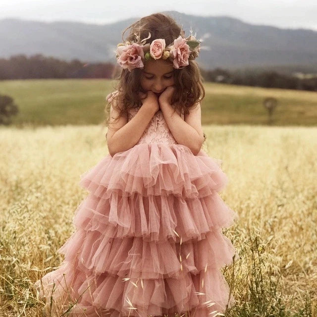 2025 Summer New Girls TUTU Dress Girls Princess Dress Girls Mesh Patchwork Cake Dress Children Clothing