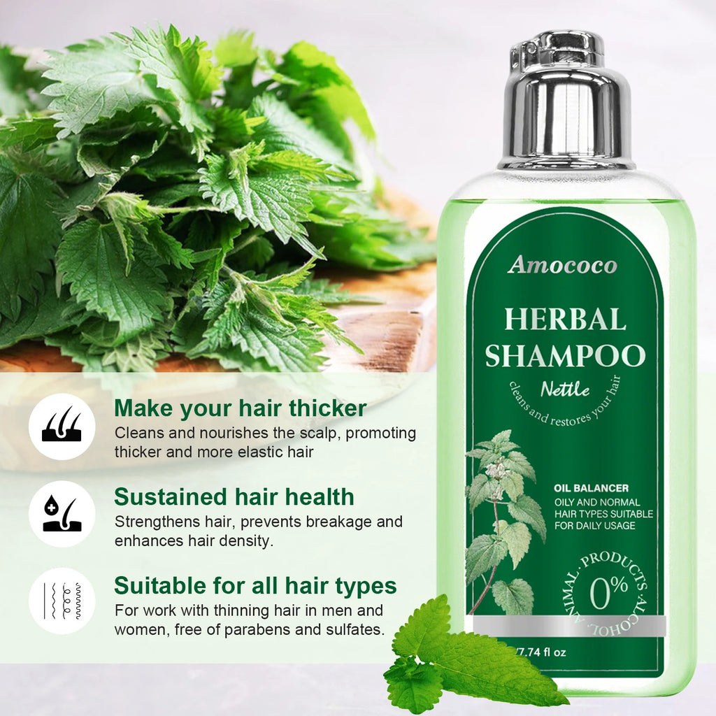 Amococo Nettle Shampoo 3 x 220ml - Oil Balancing Hair Cleanser