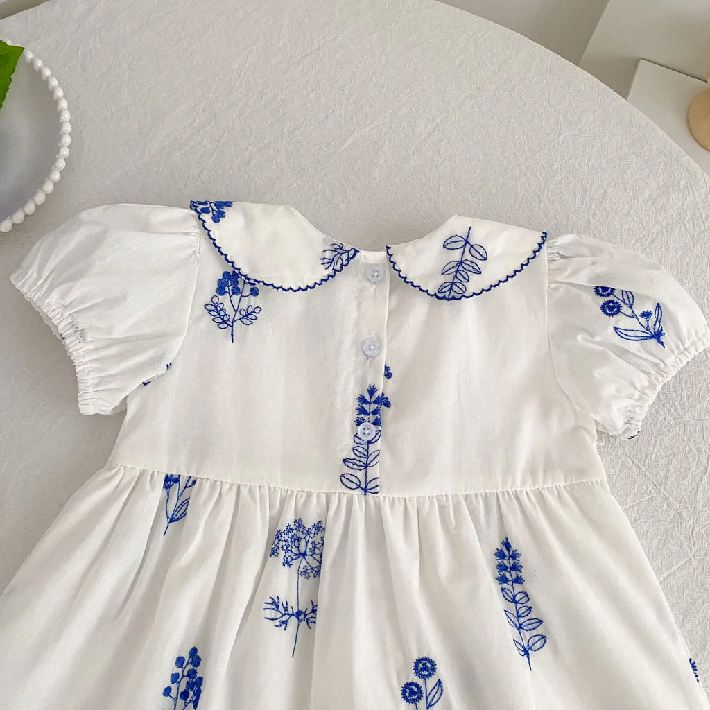Summer New Style 2-6Y Girl Dress Korean Embroidered Short Sleeve Baby Clothes Children's Dress Girls Retro Sister Dress