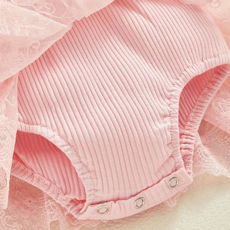 Maemukilabe Baby Girl Lace Tulle Romper Dress With Headband For Toddler Girls 1 To 2 Years Floral Bow