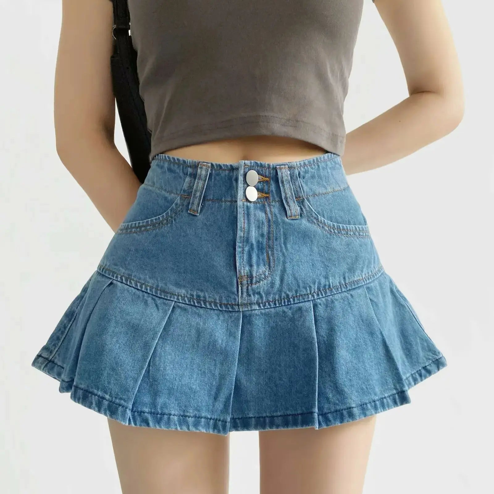 4 colors 2025 Y2K Low Waist Pleated Mini Skirt American Retro Women Package Hips Ruffles Short Skater Skirts With Shorts lining