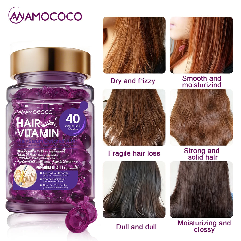 Amococo 3/6/8pcs Hair Serum Capsules 40 Capsules Moroccan Oil Keratin Essence Hair Oil Vitamin E Pro Vitamin B5 Jojoba Oil Rosehip Oil Smooth Moisturizing Hair Care Serum for Frizzy Dry Hair