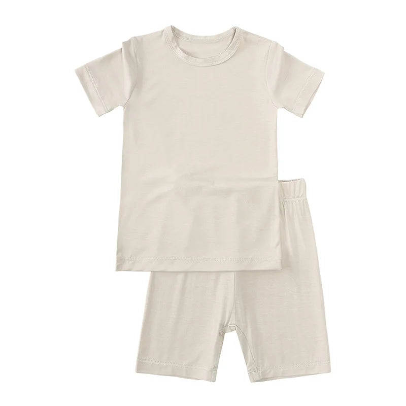 2-Pcs Summer Children's Bamboo Fiber Short-sleeved Shorts Suit Boy Casual Breathable Top Baby Girl Pink Sweet Soft Home Clothes