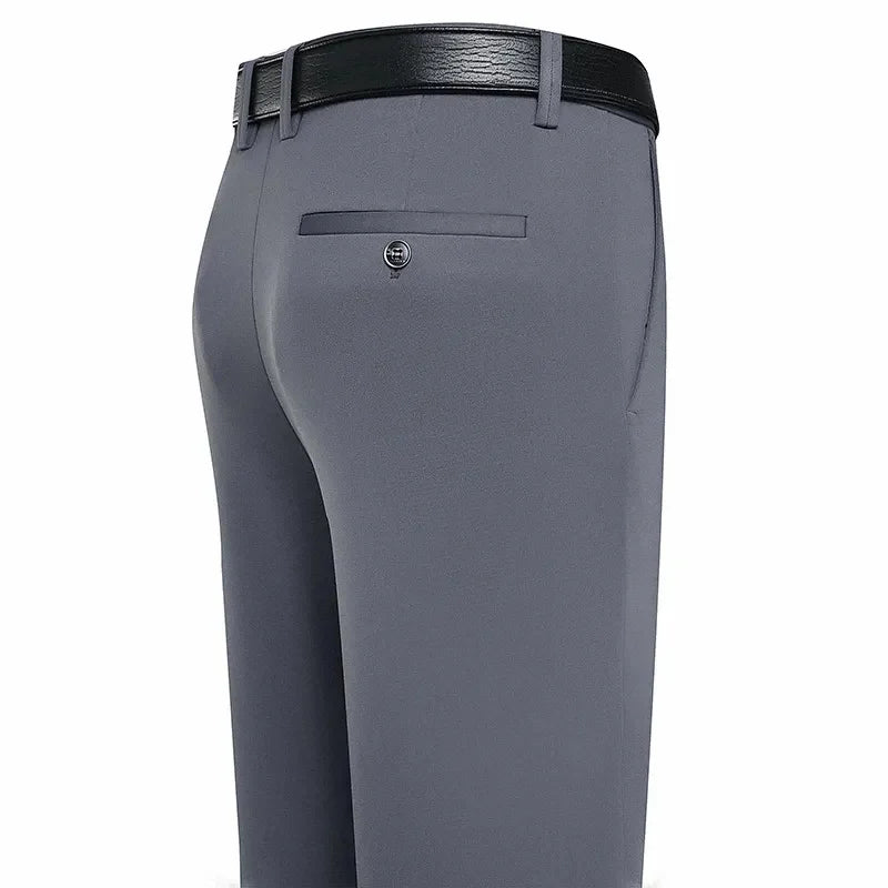 Men'S Trousers Summer Thin Business Casual Pants Classic Solid Color Elastic Comfortable Loose Straight Brand Men'S Wear