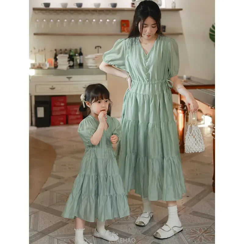 Mommy & Me Matching Dresses – White Green
