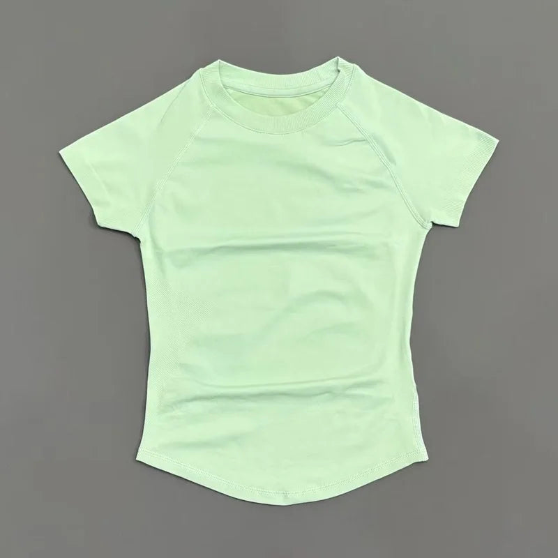 Short Sleeve Seamless Yoga Top Women Quick Dry Breathable Slim Fit Workout Gym Running Fitted Sports T-Shirt Activewear