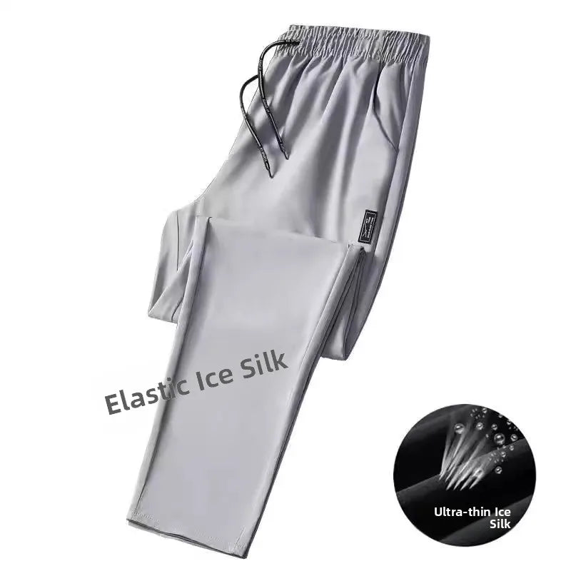 Summer Casual Ice Silk Pants Men's Trendy Large Size Long Trousers Korean Style Thin Straight Loose Sports Pants Quick Dry