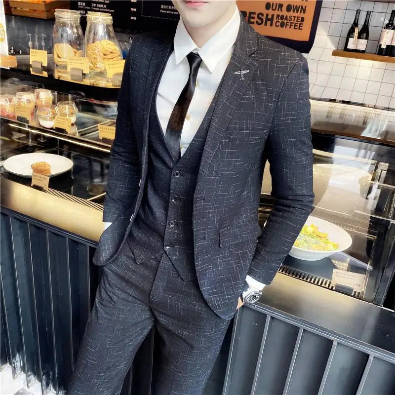 Men's Slim Fit Three Piece Suit Set by Banquet Blaze All In One Formal Wedding Banquet Wear for Stylish Men