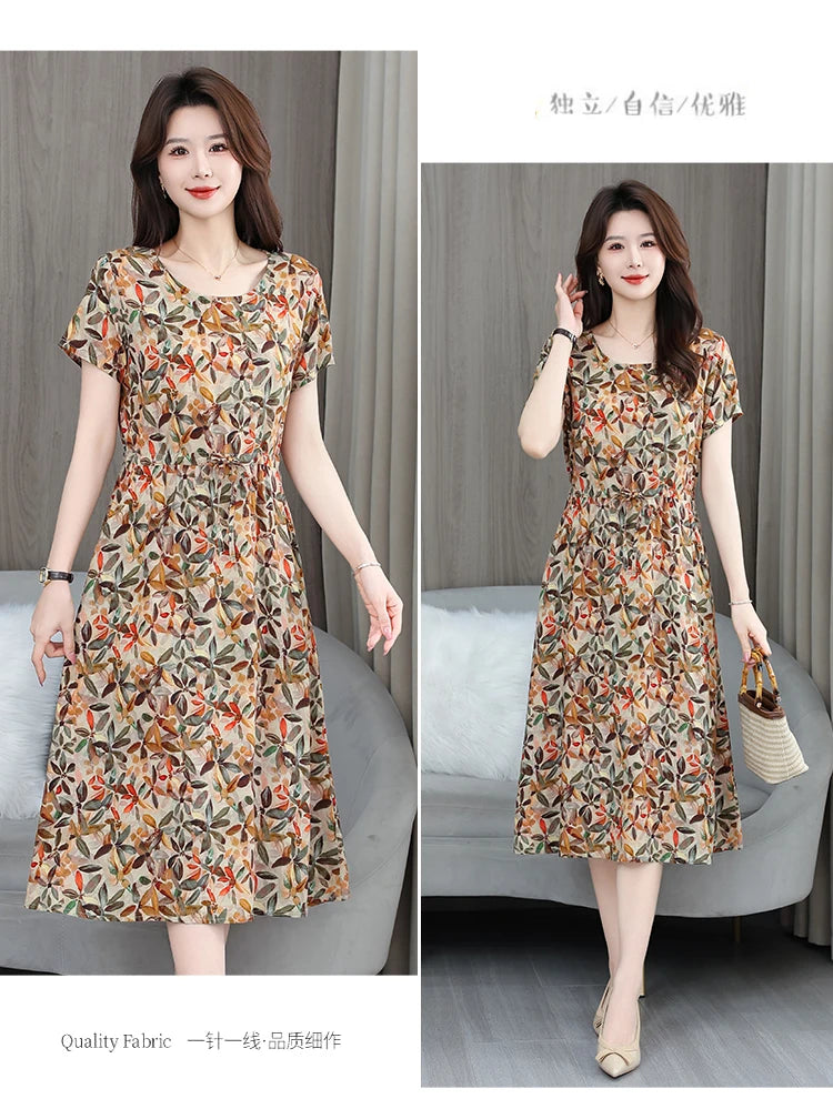New Elegant Floral Dress  Bohemian plus Size Women Summer Short Sleeve Clothing with Large Hem for Casual Occasions
