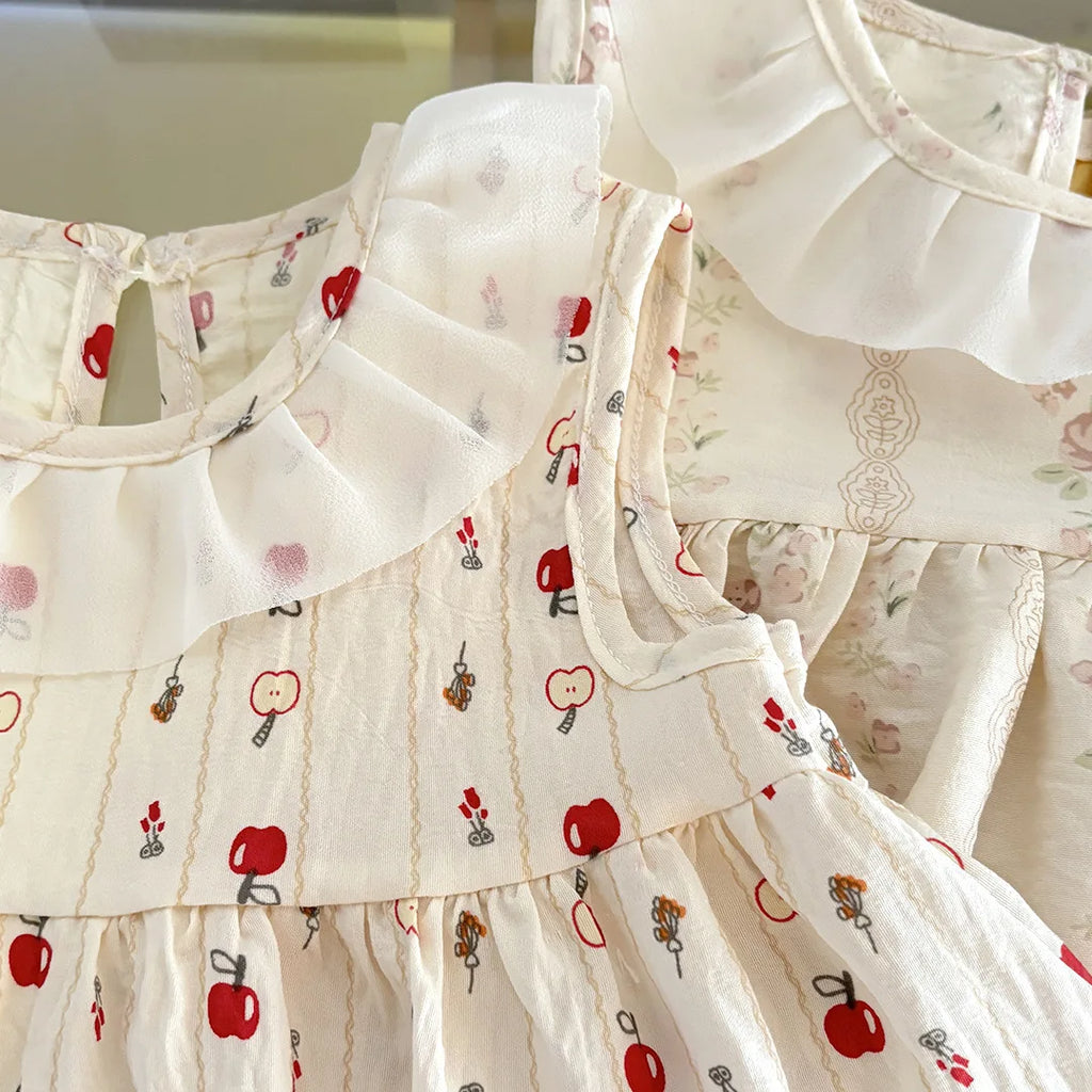 Two-Piece Set  Sleeveless Princess Dress with Floral Print, Summer Thin Outfit for Baby Girls Baby Girl Cute Floral Skirt