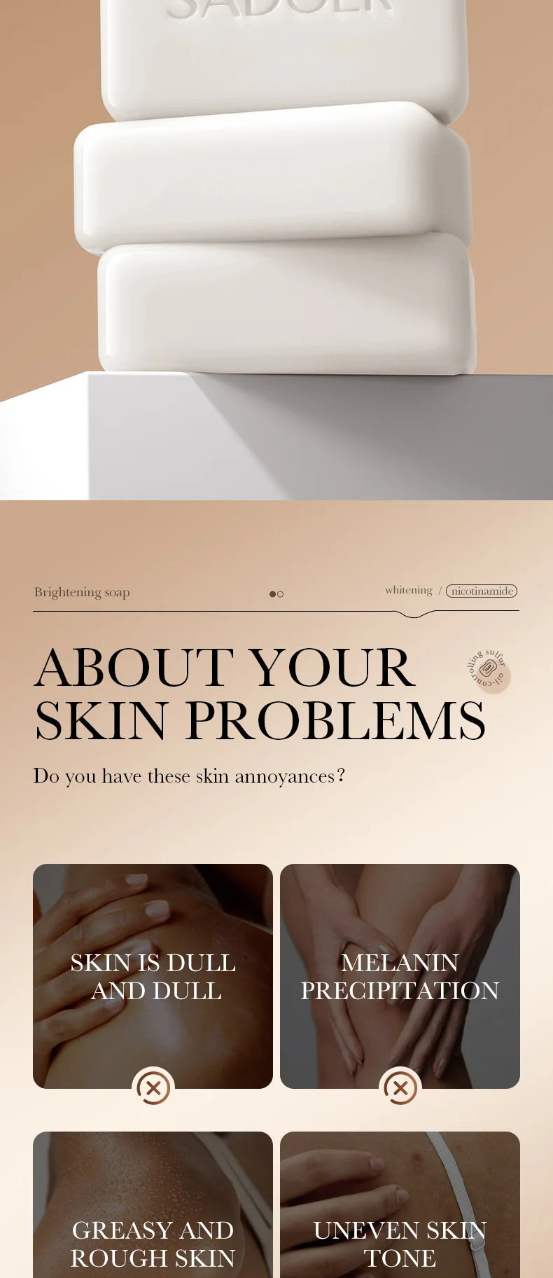 SADOER Niacinamide Arbutin Facial Soap - Moisturizing Brightening Bar