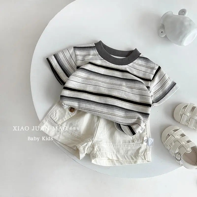 Kids Outdoor Sports Set Boys Girls Summer Short Sleeve T-Shirt Shorts Two-Piece Set Kids' Casual Striped T-Shirt 1-6 Year Set