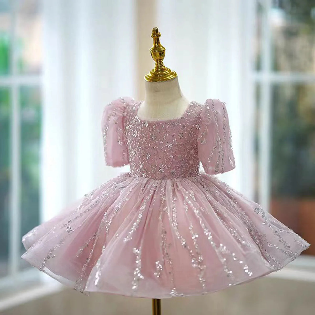 Dreamy Vow J793 Adorable Square Collar Sequined Tulle Girl Dress for Kids Eid al-Fitr Wedding Birthday Party Summer Ball Gown