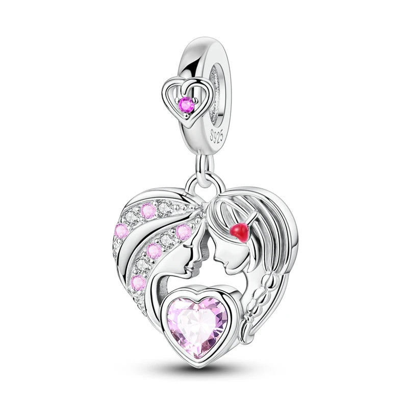 925 Sterling Silver Heart Charm Bead With Zircon Accent, GDTC Certified Fine Jewelry Gift For DIY Bracelet Makers