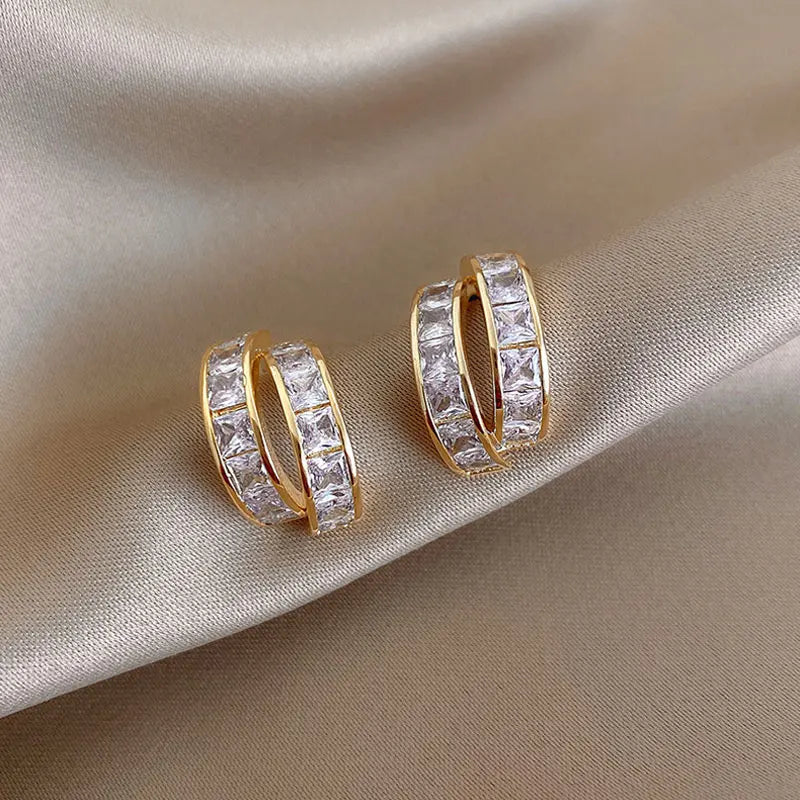 Vintage Cc Design Stud Earrings For Women'S Korean Fashion X Cross Zircon Earring Engagement Jewelry Gifts