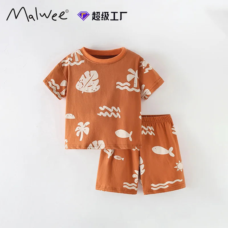 1-9Y Boys Two-Piece Summer New European And American Children'S Round-Neck Short-Sleeved Children'S Suit 100-150Cm