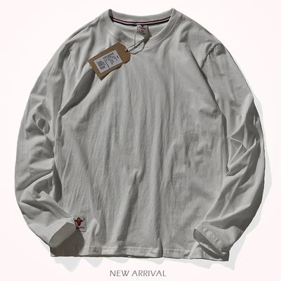 Retro Autumn Men Long Sleeve O Neck T Shirt 100 Percent Cotton Soft Washed Vintage Style Tee