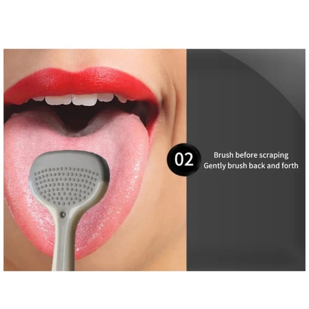 Triple Effect Tongue Scraper Silicone Brush Oral Cleaning Brush Fresh Breath Reusable Tongue Scraping Brush Halitosis Clean