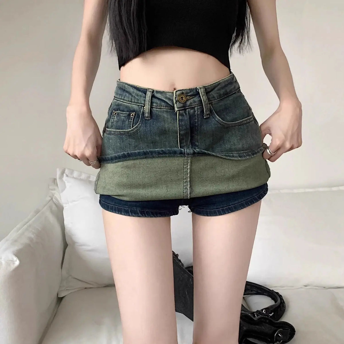 High Waist Denim Mini Skirt Women's Summer 2025 New Style Slimming Sexy Girl Trend Prevent Exposure Wrap around Skirt