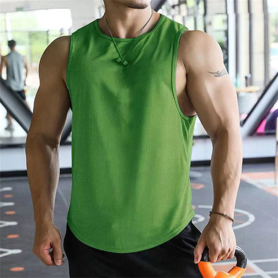 2025 new Men Tank Tops Sleeveless Shirt Polyester Mesh Material Quick Dry Breathable Men Workout Fitness Basketball Top Tee