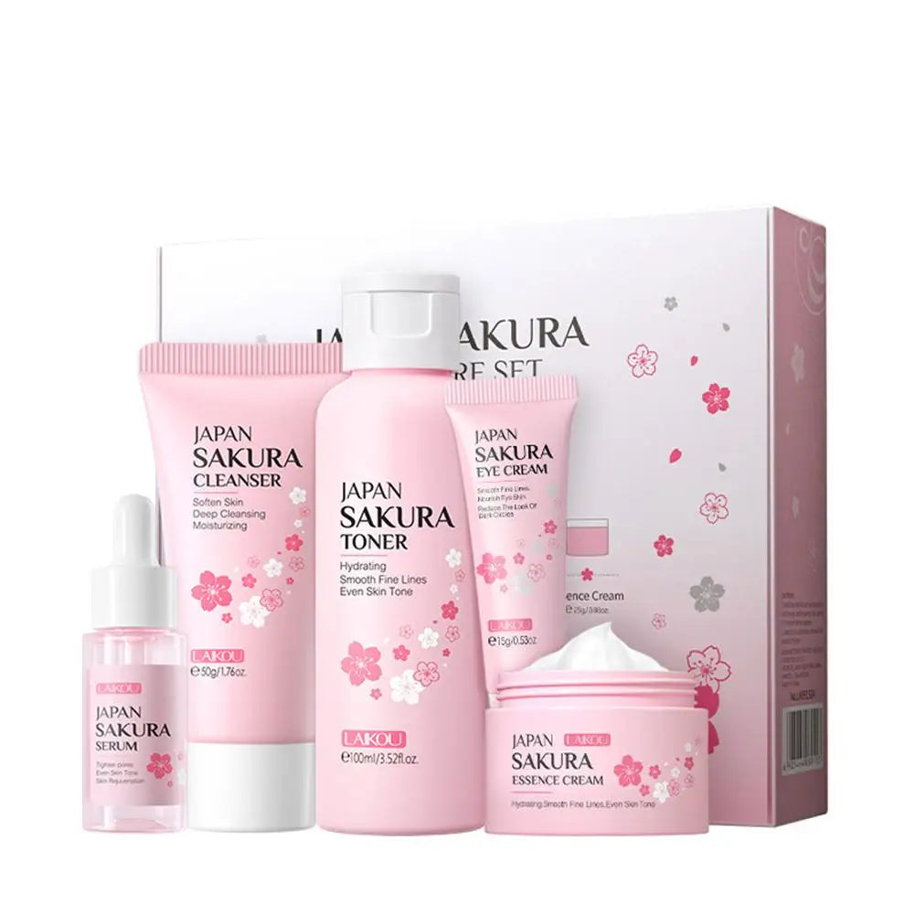 LAIKOU Sakura Skin Care Set - Facial Cleanser, Toner, Serum, Cream